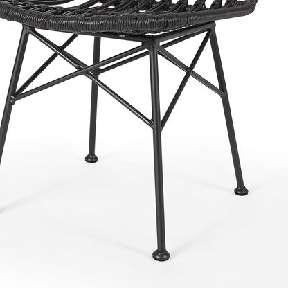 Christopher Knight Home Poppy Rattan Outdoor Dining Chairs Set of 2, Sturdy Metal Frame Patio Dining Chair Set for Backyard/Poolside, Slatted Armless Garden Chair, Sleek Open-Weave Design, Grey