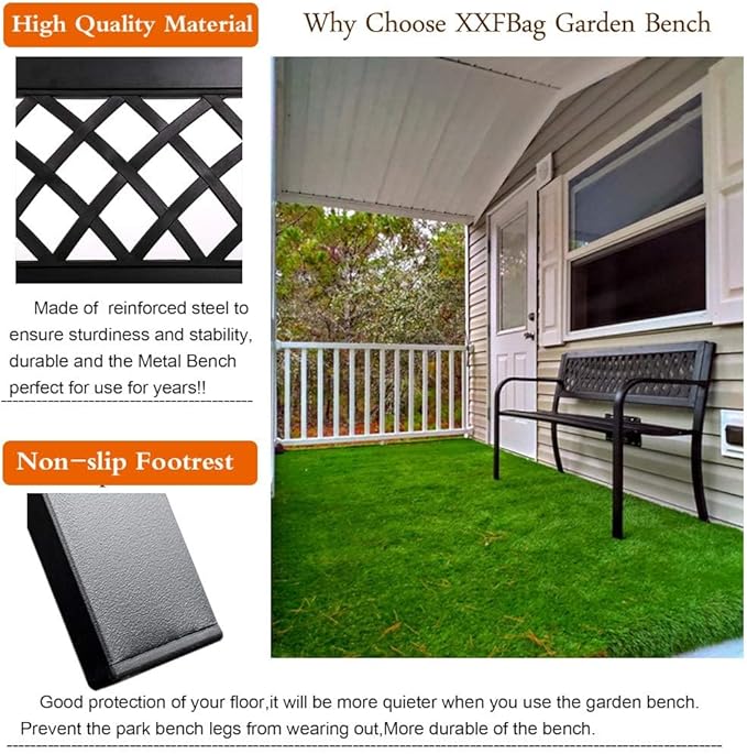 Patio Bench - Outdoor Metal Garden Bench with Armrests, 480lbs, Cast Iron, Sturdy Steel Frame, Black