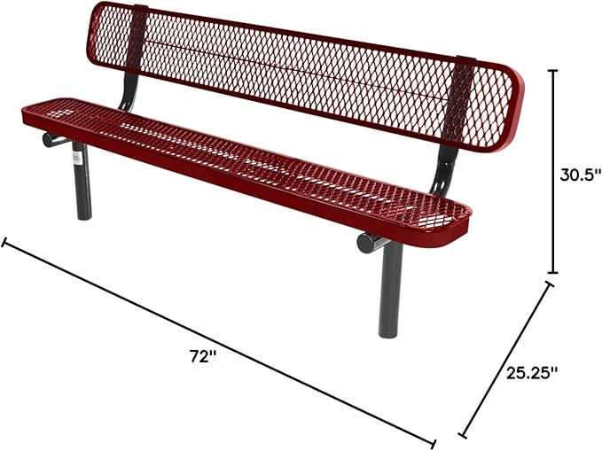 COATEDOUTDOORFURNITURE Coated Outdoor Furniture Heavy-Duty Outdoor Bench Thermoplastic Coated, Expanded Metal, Commercial-Grade Seating, Made in America (Inground with Back, 6 Ft, Textured Burgundy)