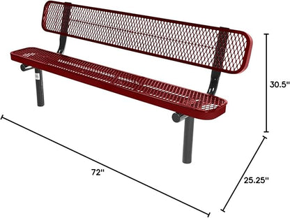 COATEDOUTDOORFURNITURE Coated Outdoor Furniture Heavy-Duty Outdoor Bench Thermoplastic Coated, Expanded Metal, Commercial-Grade Seating, Made in America (Inground with Back, 6 Ft, Textured Burgundy)