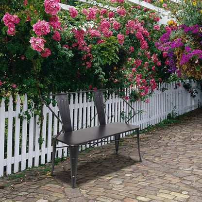 45” Outdoor Metal Bench, Industrial Dining Bench with Removable Backrest, 2-3 Person Weatherproof Vintage Porch Bench for Kitchen Balcony Garden (45" Black Pure Iron)