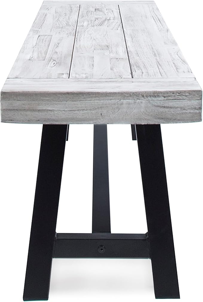 Merax Outdoor Acacia Wood Patio Bench, Garden Benches for Porch Park Yard Backyard Lawn, Grey+Black