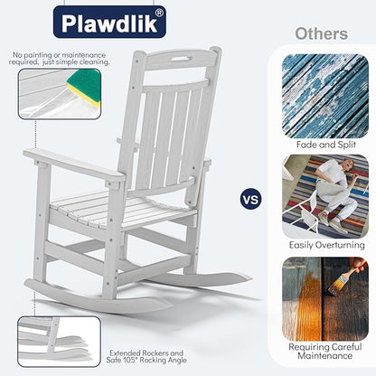 Plawdlik Oversized HDPE Outdoor Rocking Chair - 380 lbs Capacity, All - Weather, Ergonomic for Patio & Backyard,White