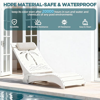 in Pool Lounge Chairs Set of 4, HDPE Pool Chaise Loungers for Sun Shelf up to 9 Inches, Fade-Resistant, 3-Position Adjustable Backrest with Headrest, Ergonomic Poolside Lounger, Teak