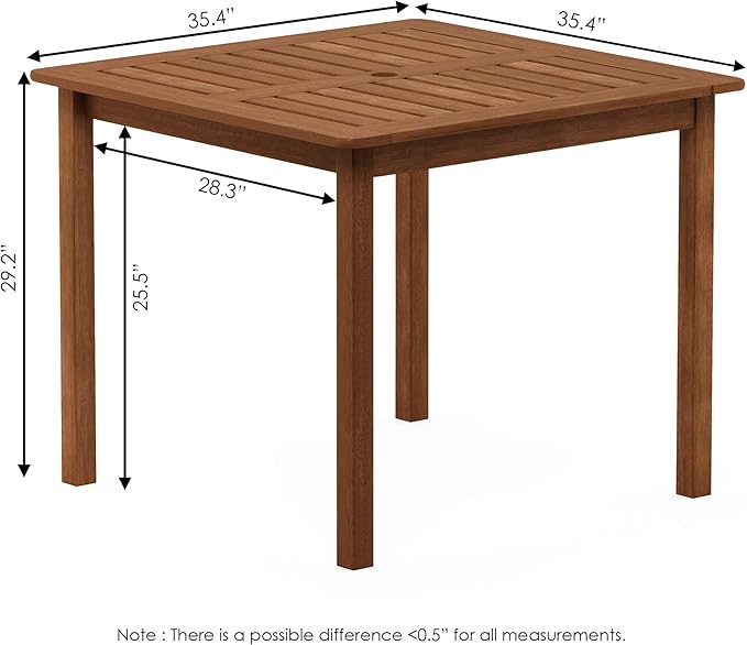 Furinno FG18006 Tioman Hardwood Patio Furniture Square Table with Umbrella Hole, Natural, 35.4"D x 35.4"W x 29.2"H - Photo 3