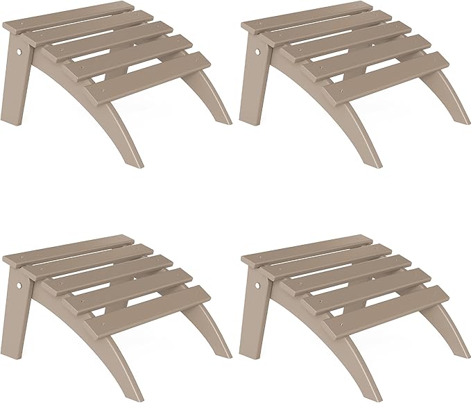 Adirondack Ottoman Set of 4, Folding Adirondack Ottoman for Adirondack Chair, HDPE All Weather Outdoor Footstool for Patio, Backyard, Porch, Garden, Brown