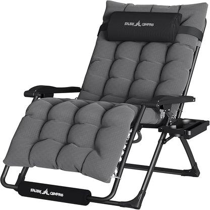 UDPATIO Oversized Zero Gravity Chair 29In XL Patio Reclining Chair with Cushion, Outdoor Folding Recliner with Pillows|Cup Holder|Foot Rest|Padded Headrest, Dark Grey, Support 500LB