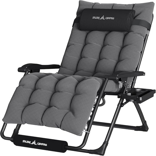 UDPATIO Oversized Zero Gravity Chair 29In XL Patio Reclining Chair with Cushion, Outdoor Folding Recliner with Pillows|Cup Holder|Foot Rest|Padded Headrest, Dark Grey, Support 500LB
