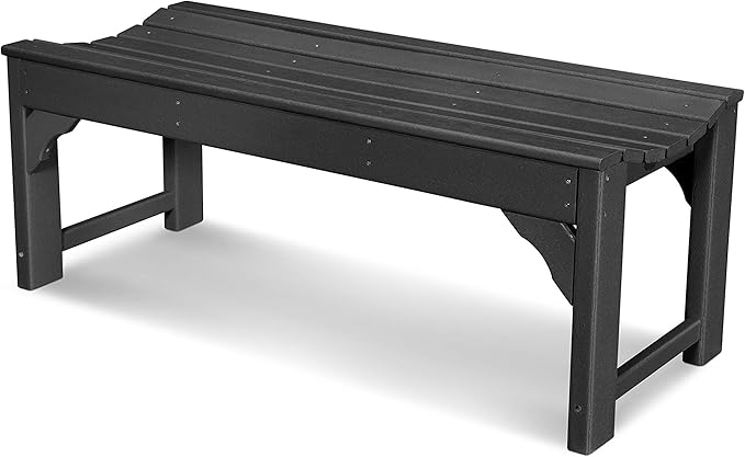 POLYWOOD Traditional Garden Bench, 48 Inch Backless, Heavy Duty Outdoor Bench, Recycled Plastic Memorial Park Bench for Patio, Garden, Cemetery, Fade Proof, Black