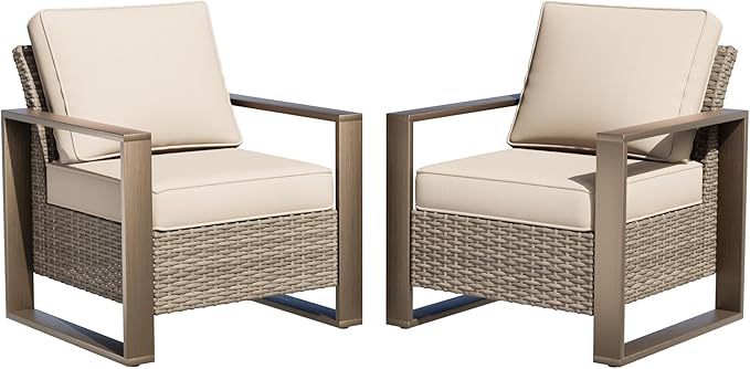 Patio Metal Wicker Chairs Set of 2 - Photo 1