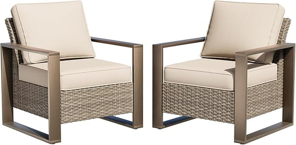 Patio Metal Wicker Chairs Set of 2 - Photo 1