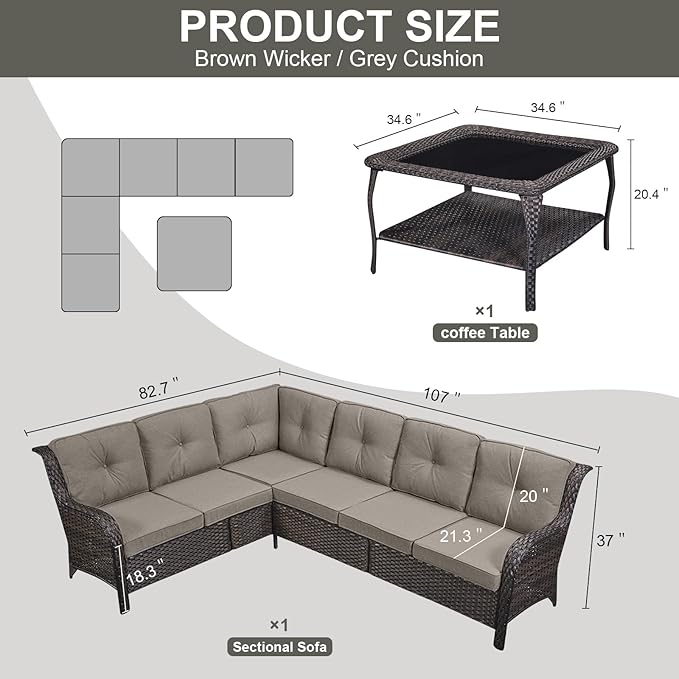 Belord Patio Furniture Set 6 Seats, Oversized Outdoor Sectional Couch, Two 3-Seater Sofas with Coffee Table - Photo 2