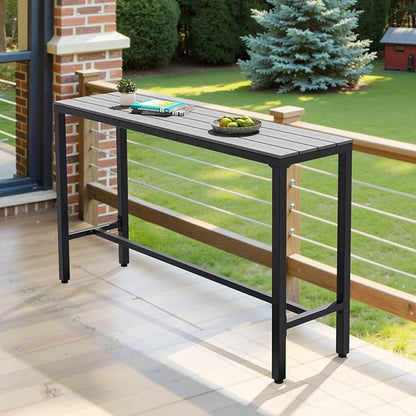 Crestlive Products Outdoor Bar Table, 55'' Rectangle Patio Counter Height Table High Pub Table with Waterproof Top and Sturdy Metal Frame for Balcony, Bistro, Garden, Backyard, Hot Tub (Gray)