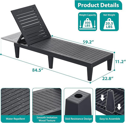 Chaise Lounge Chair Outdoor for Patio, Weather-Resistant Tanning Chair Recliner with Adjustable Backrest, Sun Lounger for Outside Deck, Pool, Poolside, Beach, Porch, Sunbathing, Black