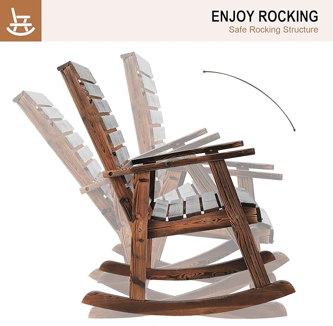 2-Piece Outdoor Rocking Chair with Table, Rocking Bistro Set High Back Porch Rocker Table Set for Patio Lawn Garden - Photo 7