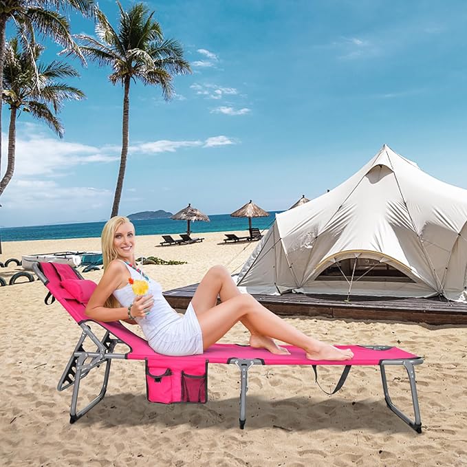 Tangkula Tanning Chair with Face Hole, Patio Folding Adjustable Reclining Beach Sunbathing Lounge Chair with Side Pocket, Portable Face Down Chaise Lounge for Outdoor Backyard Poolside (1)