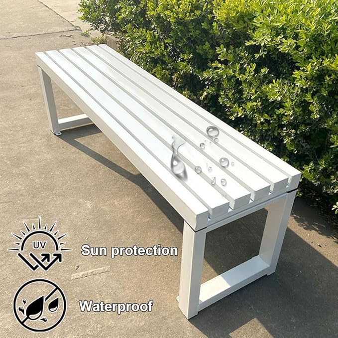 Outdoor Garden Bench,3 Seater Metal Patio Benches,Park Seat for Lawn,Yard,Porch,Backless Furniture Seating,880lb Capacity,39.1/47.2/57/70.8 in(White,59 Inch)
