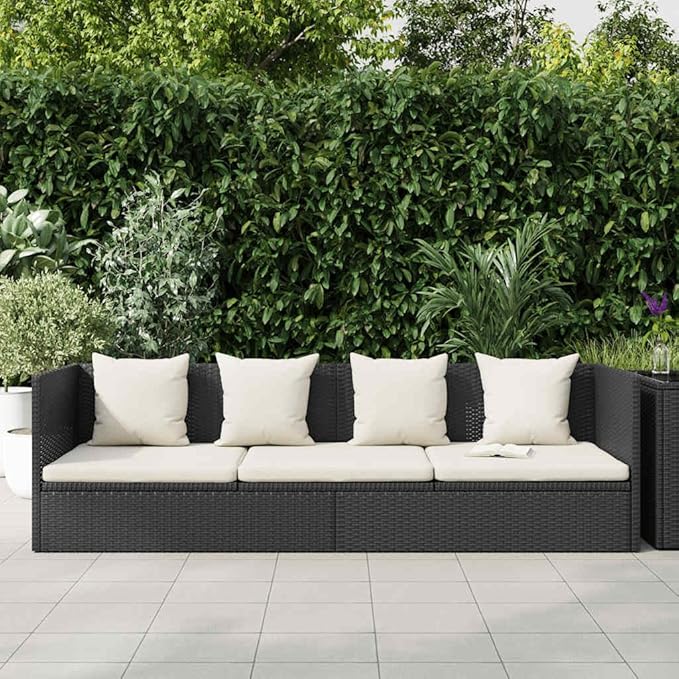 Poly Rattan Sunbed with Cushions - Photo 3