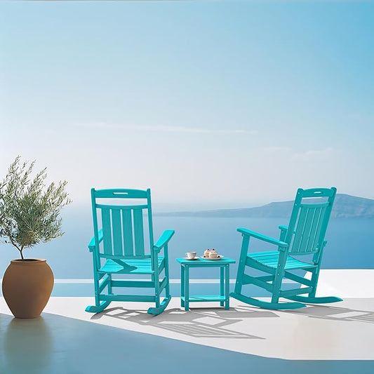 Plawdlik Oversized Outdoor Rocking Chair - All-Weather Resistant,HDPE Heavy Duty Patio Rockers with High Back - Perfect for Porch,Garden,Modern Style Set of 2-Aruba