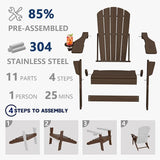 Plawdlik Folding Adirondack Chair, SGS Tested, Wooden Textured with Cup Holder - Photo 4