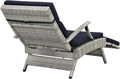 Modway Envisage Outdoor Patio Wicker Rattan Chaise Lounge in Light Gray Navy