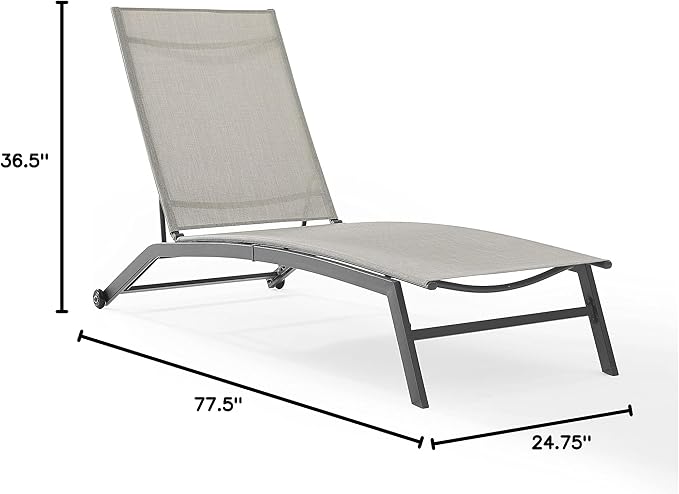 Crosley Furniture Weaver Reclining Mesh Outdoor Chaise Lounge Chair with Wheels for Patio, Deck, Poolside - Photo 3