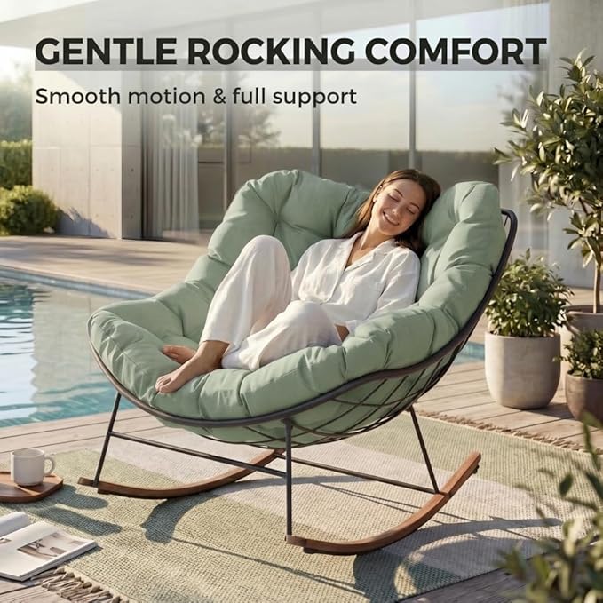 Grand patio Outdoor Rocking Chair, E-Coated Modern Cozy Lounge Rocker Chair with Cushion for Balcony Porch Patio - Photo 3