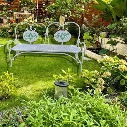 Small Metal Garden Bench, Patio Bench with Armrest, Park Yard Outdoor Furniture for Lawn Yard Porch Work Entryway(White)