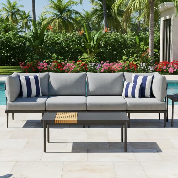 Sundale 5 Pieces Outdoor Patio Furniture Set, Metal Sectional Sofa Patio Conversation Set with Coffee Table - Photo 3