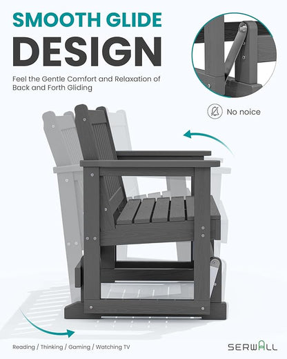 SERWALL Outdoor Glider Bench Set of 4, HDPE Weather-Resistant Swinging Bench for Backyard Garden Porch, Grey