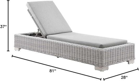 Conway Outdoor Patio Wicker Rattan Chaise Lounge in Light Gray Gray
