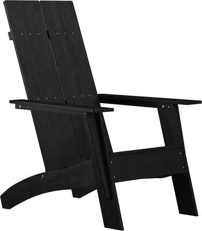Merrick Lane Piedmont 2 Slat Poly Resin Adirondack Chair - Black - Modern Design - Indoor/Outdoor
