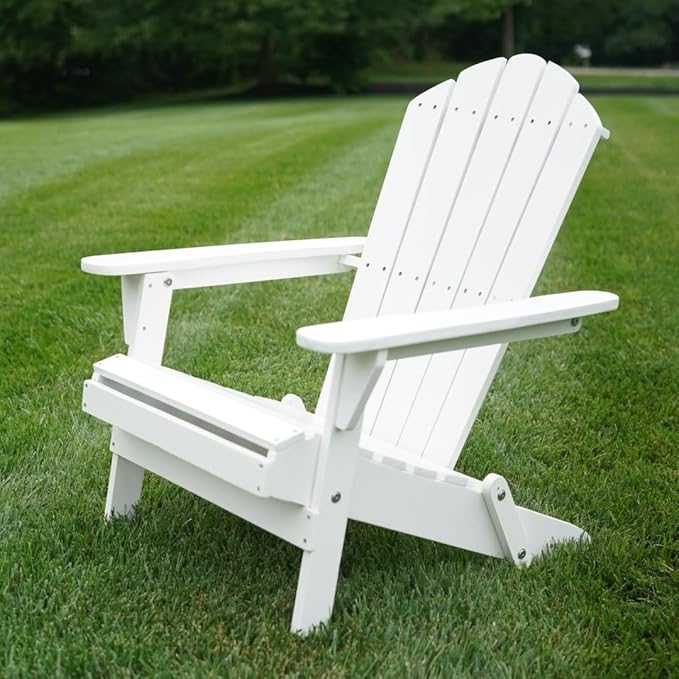 WADDELL Wood Adirondack Chair (White) | Timeless Coastal Design Folding Beach Chair, 400 Lb. Capacity | Stylish Seating for Patio Lounge, Deck, Fire Pit | Durable Outdoor Wooden Chairs for Relaxation
