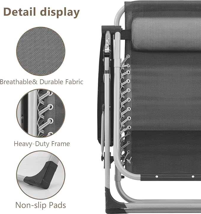 Zero Gravity Chair, Portable Folding Reclining Lounge Chairs with Adjustable Cushion and Cup Holder Trays for Outdoor - Photo 7