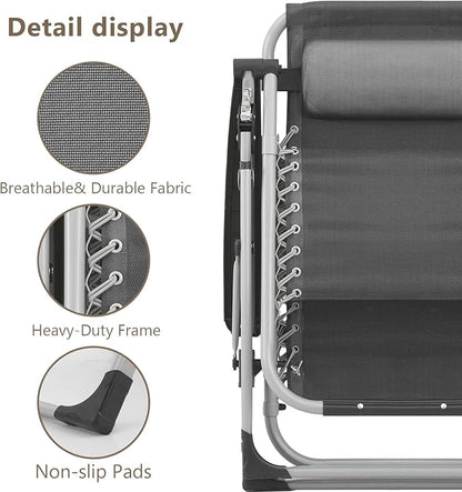 Zero Gravity Chair, Portable Folding Reclining Lounge Chairs with Adjustable Cushion and Cup Holder Trays for Outdoor, Patio, Beach, Camping, Garden, Poolside, Gray