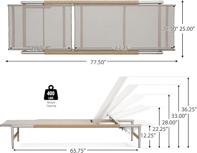 Christopher Knight Home Set of 2 Hargrove Patio Garden Chaise Lounges, Aluminum Frame - Photo 2