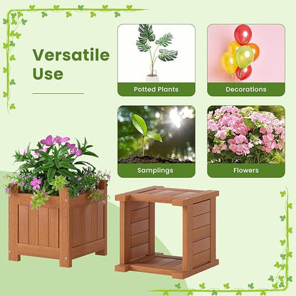 HAPPYGRILL Outdoor Bench with 2 Raised Garden Beds, 2-in-1 Outdoor Planter Box with Teak Oil Finish, Open-Ended Base, Wooden Garden Bench for Flowerpots, Indoor Patio Yard Porch Decoration (1)