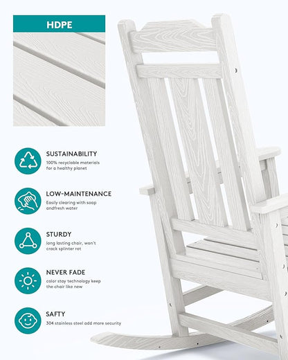 SERWALL Oversized Outdoor Rocking Chair Set of 2, HDPE Outdoor Rocking Chair for Adults, White