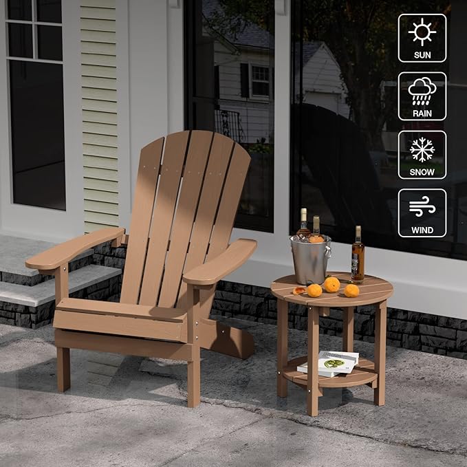 YEFU Adirondack Side Table, 18" Double Outdoor Side Table, Poly Lumber end Table, Weather Resistant for Indoor, Patio, Pool, Porch, Backyard-Teak