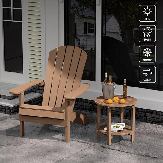 YEFU Adirondack Side Table Set of 2, 18" Double Outdoor Side Table, Poly Lumber end Table, Weather Resistant for Indoor, Patio, Pool, Porch, Backyard-Teak
