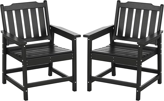 Outsunny All-Weather Patio Chairs Set of 2, HDPE Patio Dining Chair Set, Heavy Duty Wood-Like Outdoor Furniture for Garden, Backyard, Deck, Porch, Lawn, Black