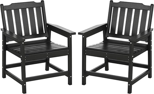 Outsunny All-Weather Patio Chairs Set of 2, HDPE Patio Dining Chair Set, Heavy Duty Wood-Like Outdoor Furniture for Garden, Backyard, Deck, Porch, Lawn, Black