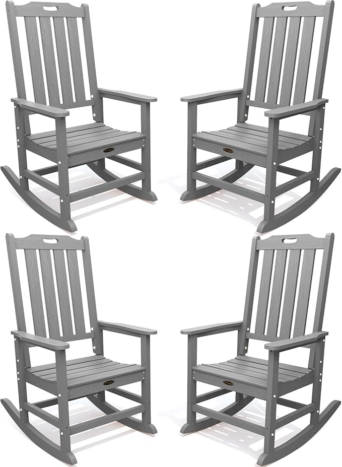 Oversized Rocking Chair Set of 4, Outdoor Rocking Chair for Adults, All Weather Resistant Porch Rocker for Lawn Garden, Grey