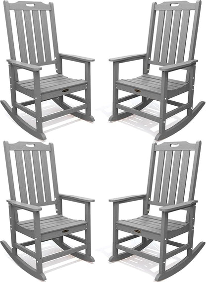 Oversized Rocking Chair Set of 4, Outdoor Rocking Chair for Adults, All Weather Resistant Porch Rocker for Lawn Garden, Grey