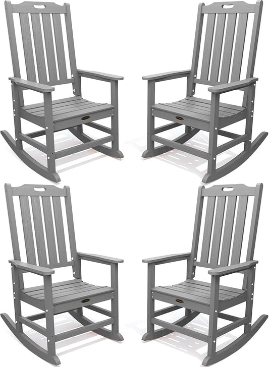 Oversized Rocking Chair Set of 4, Outdoor Rocking Chair for Adults, All Weather Resistant Porch Rocker for Lawn Garden, Grey