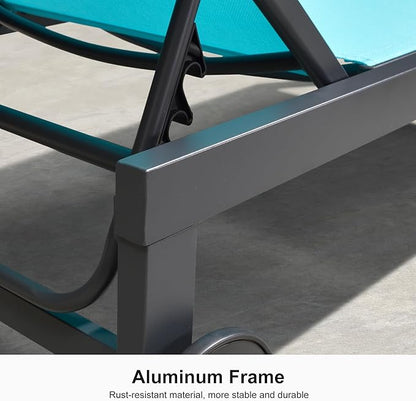 PURPLE LEAF Patio Chaise Lounge 4 Pieces Aluminum Recliner Chair with Wheels and Armrests Lounger for Deck Pool Turquoise Blue Outdoor Lounge Chair