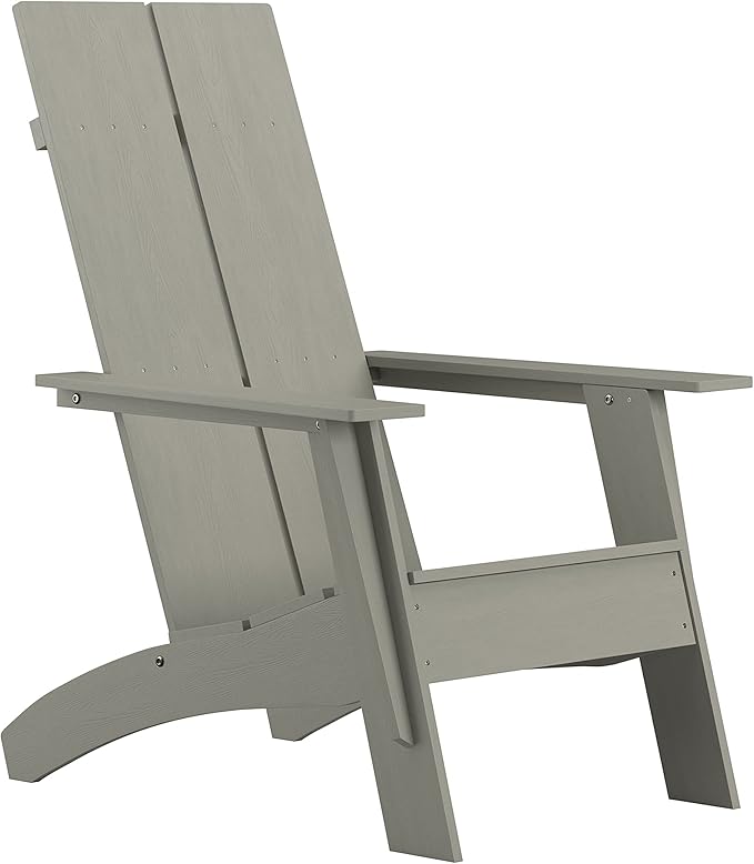 Merrick Lane Piedmont 2 Slat Poly Resin Adirondack Chair - Gray - Modern Design - Indoor/Outdoor
