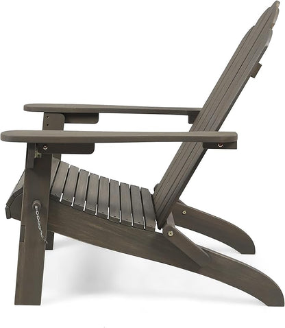 Christopher Knight Home Foldable Adirondack Chair Outdoor Acacia Wood Patio Chair with Slat Panel Design and Compact Folding Frame for Porch Backyard