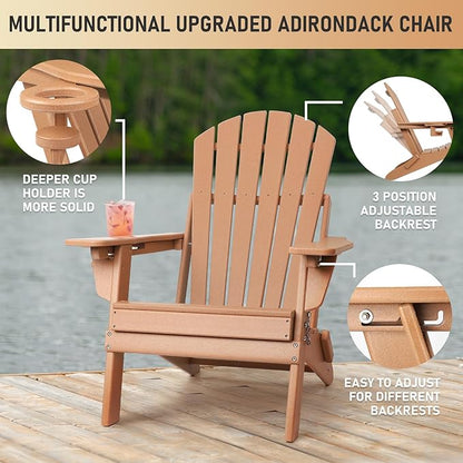 FUNBERRY Adjustable Folding Adirondack Chairs Set of 2, HDPE All Weather Fire Pit Chairs with Cup Holder