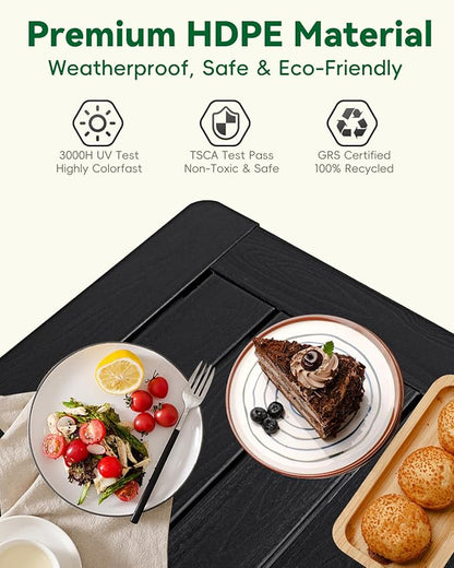 Kibaso-Adirondack Outdoor Side Table, 2-Tier HDPE Outdoor End Table, Weather Resistant Easy Maintenance, Small Patio Side Table for Patio, Pool, Porch, Garden, Lawn, and Living Room (1, Black)